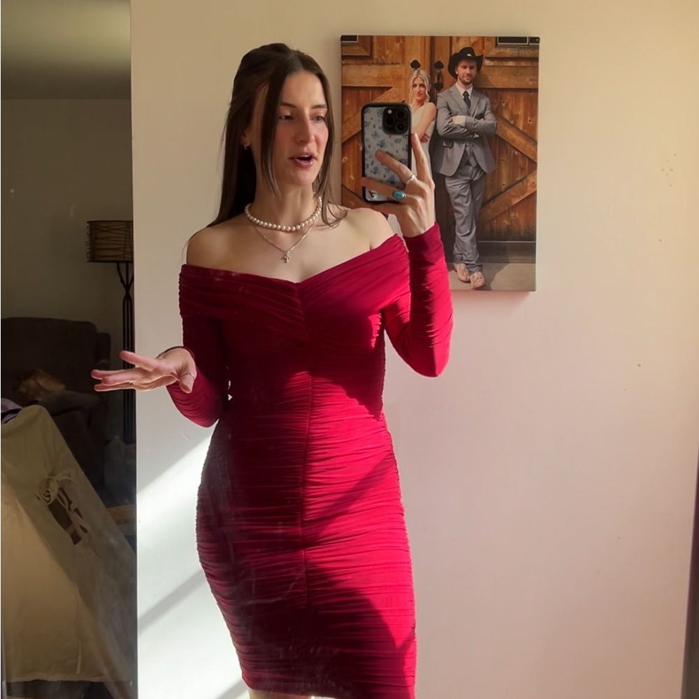 Elegant Off-Shoulder Red Dress